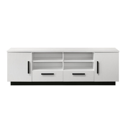 Sda 71 Inch TV Media Console, Door Cabinets, Drawers, Black Handles, White