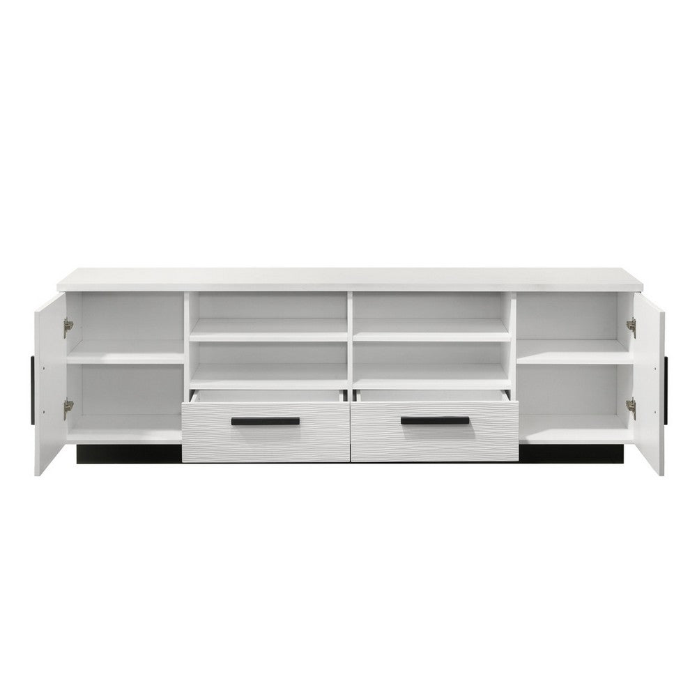 Sda 71 Inch TV Media Console, Door Cabinets, Drawers, Black Handles, White