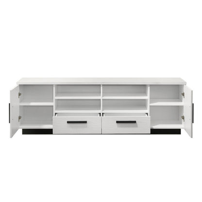 Sda 71 Inch TV Media Console, Door Cabinets, Drawers, Black Handles, White