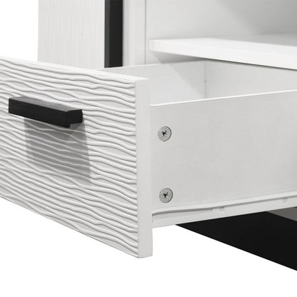 Sda 71 Inch TV Media Console, Door Cabinets, Drawers, Black Handles, White