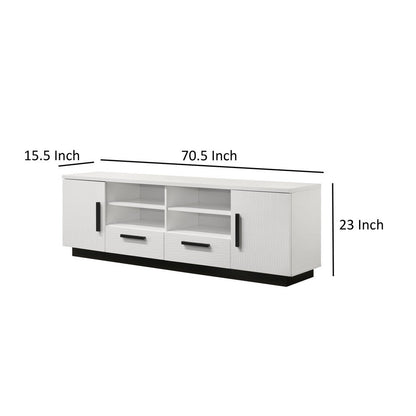 Sda 71 Inch TV Media Console, Door Cabinets, Drawers, Black Handles, White