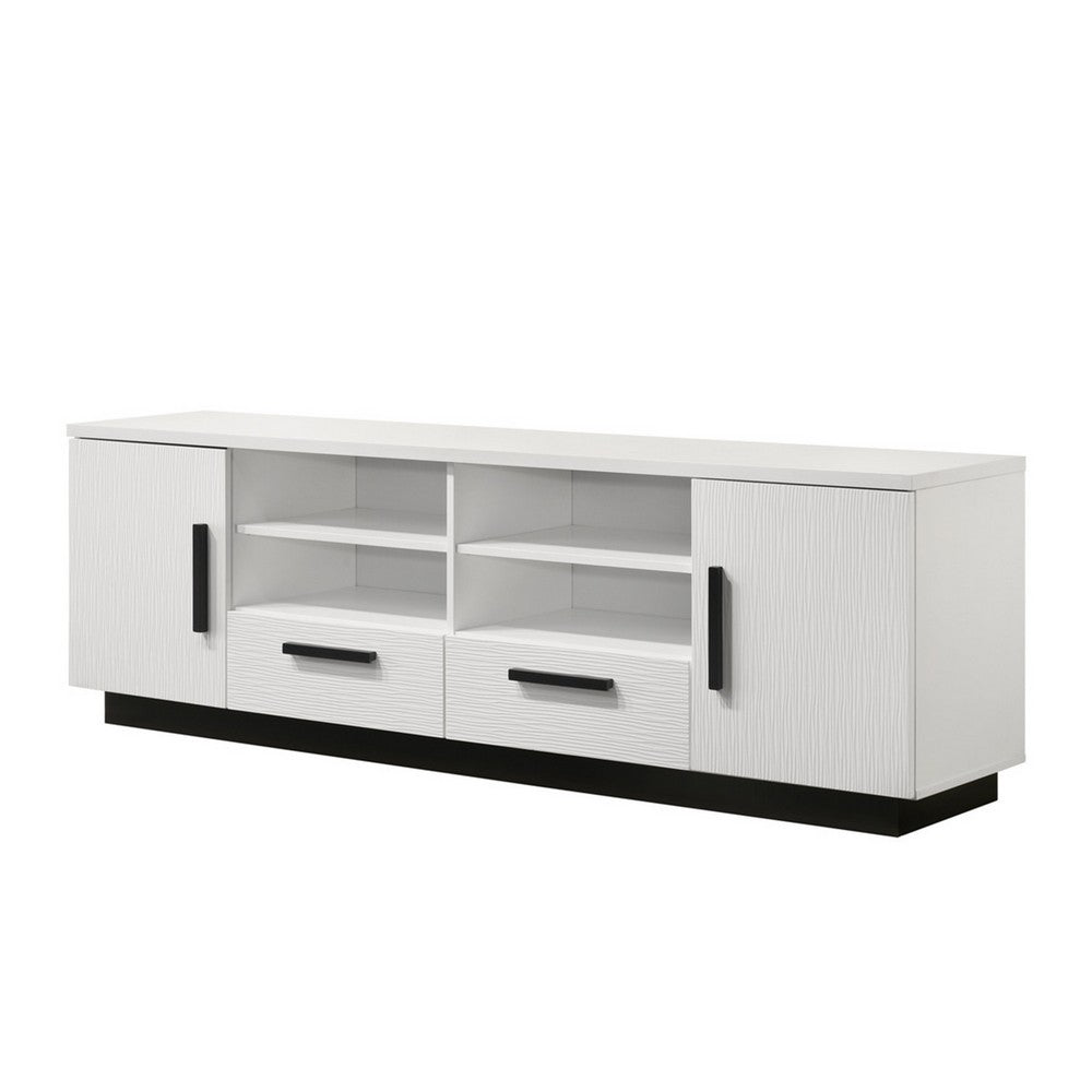 Sda 71 Inch TV Media Console, Door Cabinets, Drawers, Black Handles, White