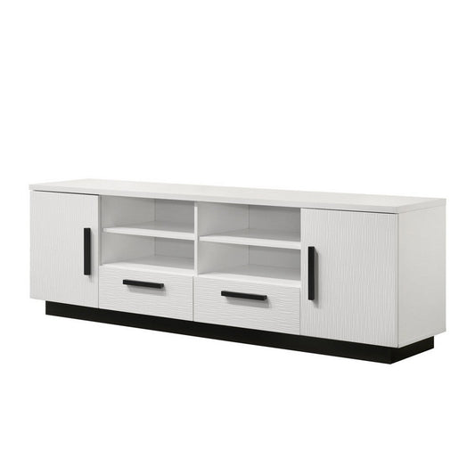 Sda 71 Inch TV Media Console, Door Cabinets, Drawers, Black Handles, White