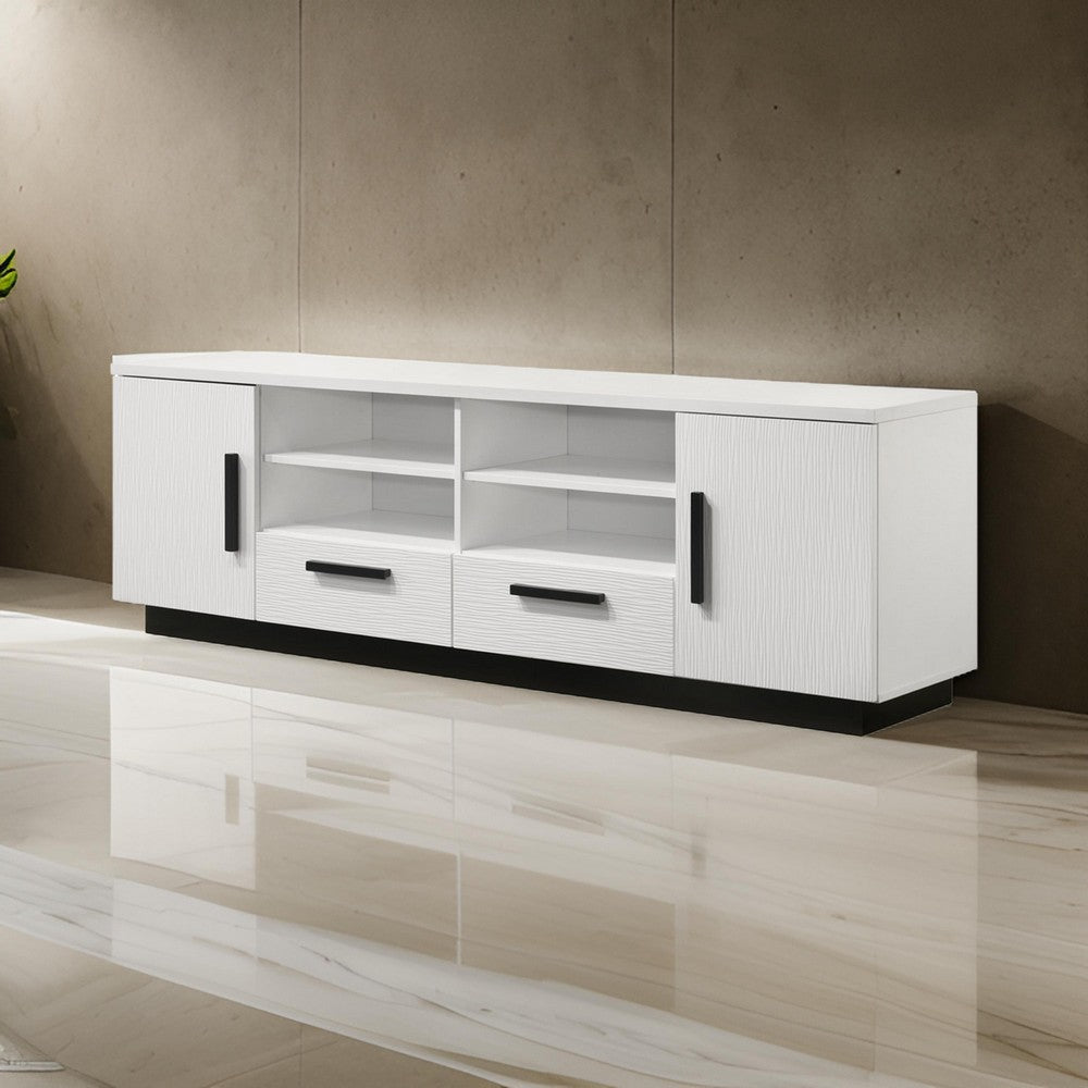 Sda 71 Inch TV Media Console, Door Cabinets, Drawers, Black Handles, White
