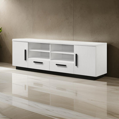 Sda 71 Inch TV Media Console, Door Cabinets, Drawers, Black Handles, White