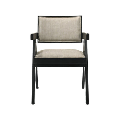 Bili 21 Inch Dining Armchair Set of 2, Open Back, Beige Upholstery, Black