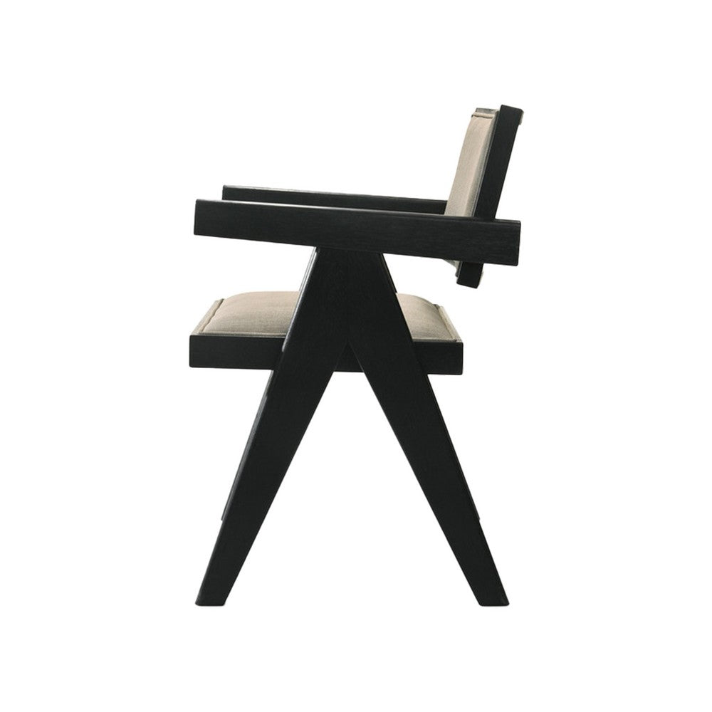 Bili 21 Inch Dining Armchair Set of 2, Open Back, Beige Upholstery, Black