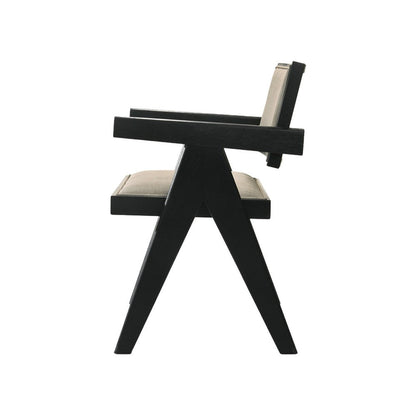 Bili 21 Inch Dining Armchair Set of 2, Open Back, Beige Upholstery, Black