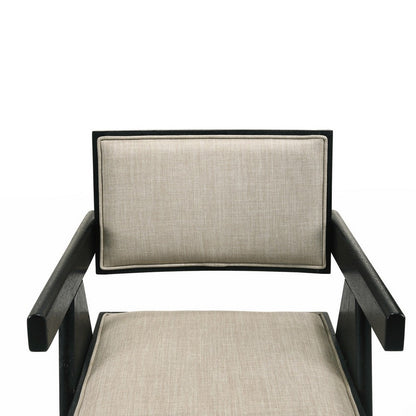 Bili 21 Inch Dining Armchair Set of 2, Open Back, Beige Upholstery, Black