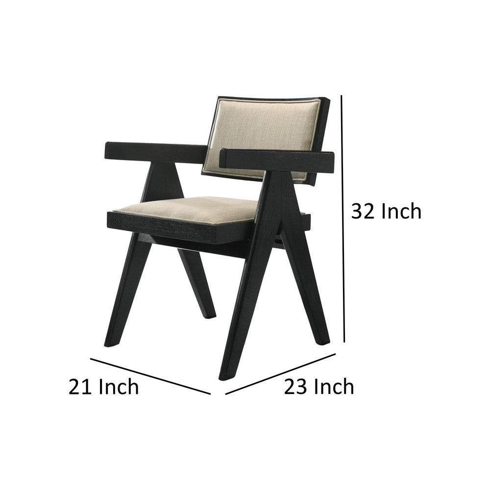 Bili 21 Inch Dining Armchair Set of 2, Open Back, Beige Upholstery, Black