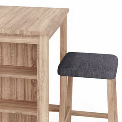 Dawny 3pc Counter Height Table Set with Stools, Shelves, Brown Oak Wood