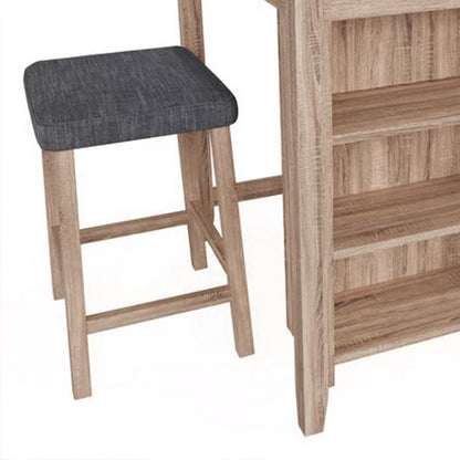 Dawny 3pc Counter Height Table Set with Stools, Shelves, Brown Oak Wood