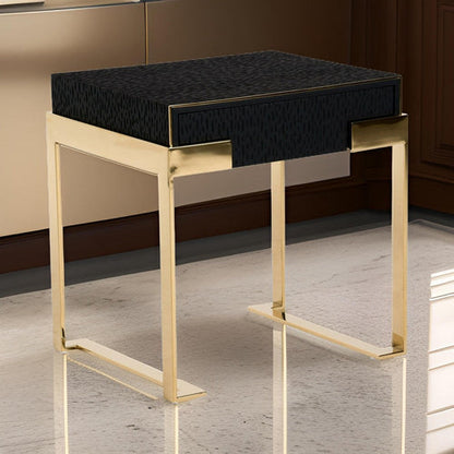 Cid Ruth 25 Inch Nightstand, Square Wenge Top, Polished Gold Steel Legs
