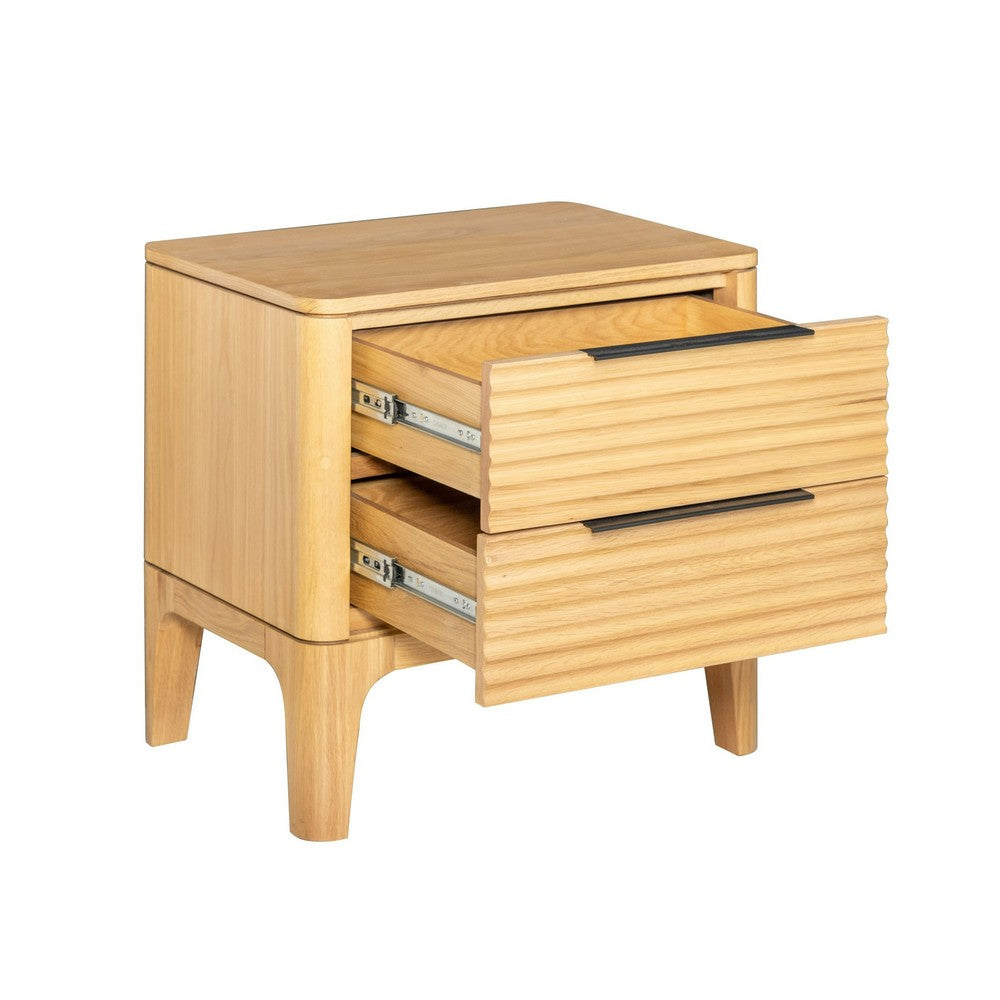 Cid Jima 26 Inch Nightstand, 2 Drawers, Solid Wood in Natural Oak Finish