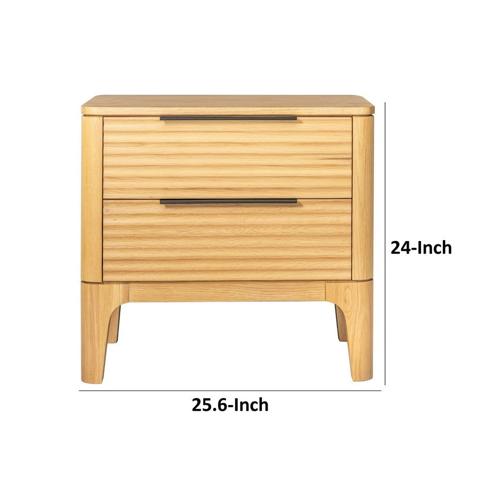 Cid Jima 26 Inch Nightstand, 2 Drawers, Solid Wood in Natural Oak Finish