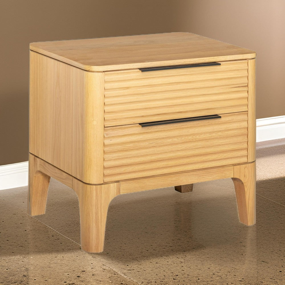 Cid Jima 26 Inch Nightstand, 2 Drawers, Solid Wood in Natural Oak Finish