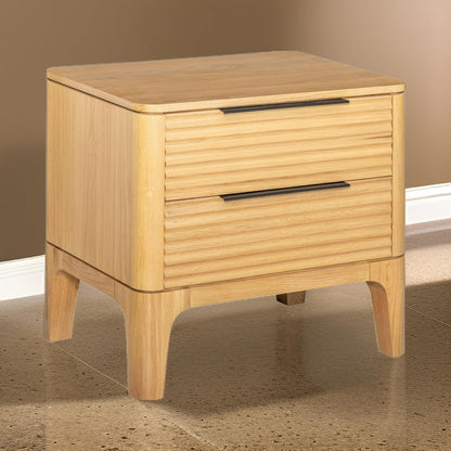 Cid Jima 26 Inch Nightstand, 2 Drawers, Solid Wood in Natural Oak Finish