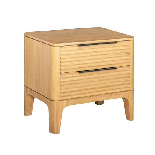 Cid Jima 26 Inch Nightstand, 2 Drawers, Solid Wood in Natural Oak Finish