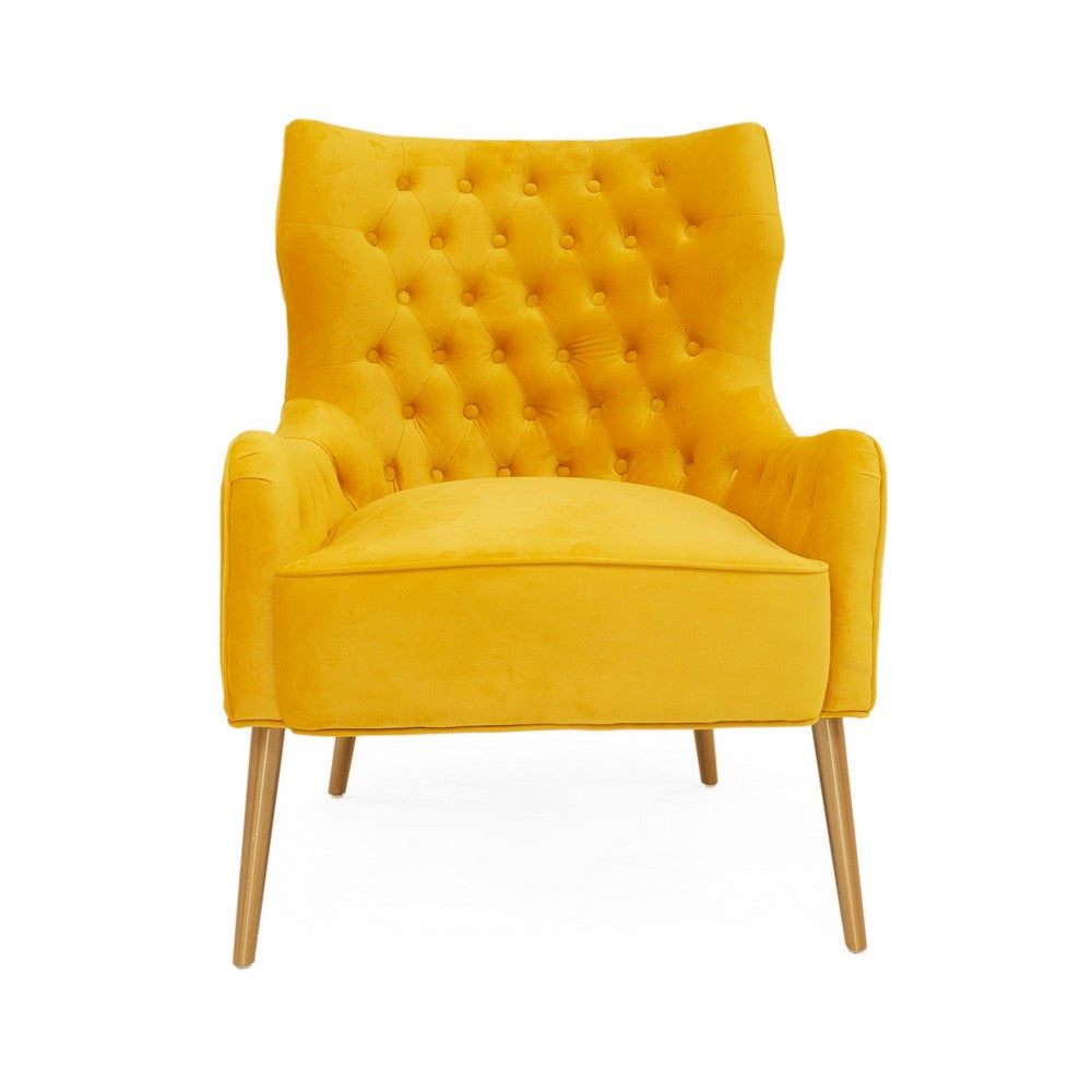 Elina 30 Inch Accent Chair, Cushioned Button Tufted Wingback, Orange Velvet