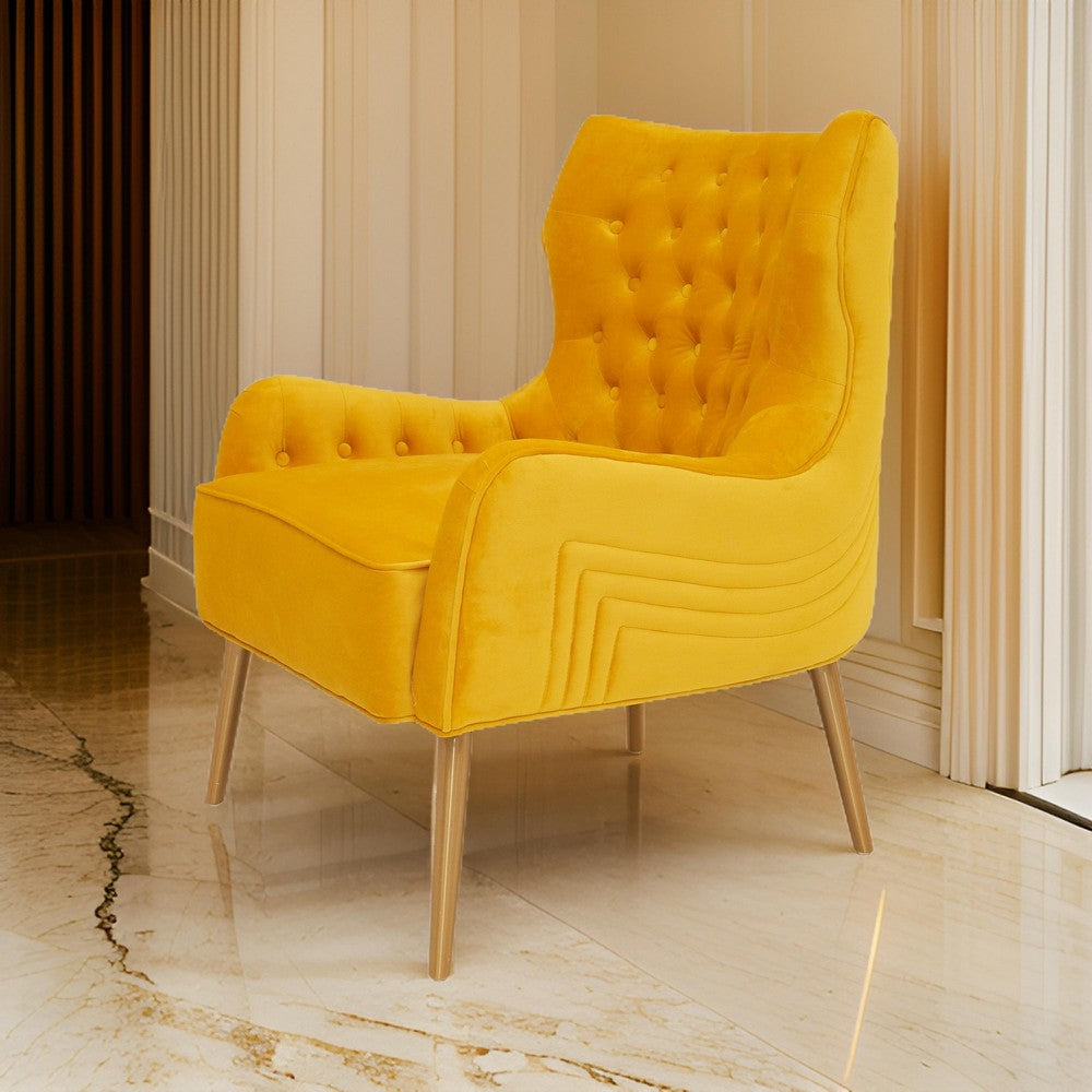 Elina 30 Inch Accent Chair, Cushioned Button Tufted Wingback, Orange Velvet