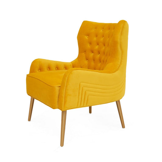 Elina 30 Inch Accent Chair, Cushioned Button Tufted Wingback, Orange Velvet