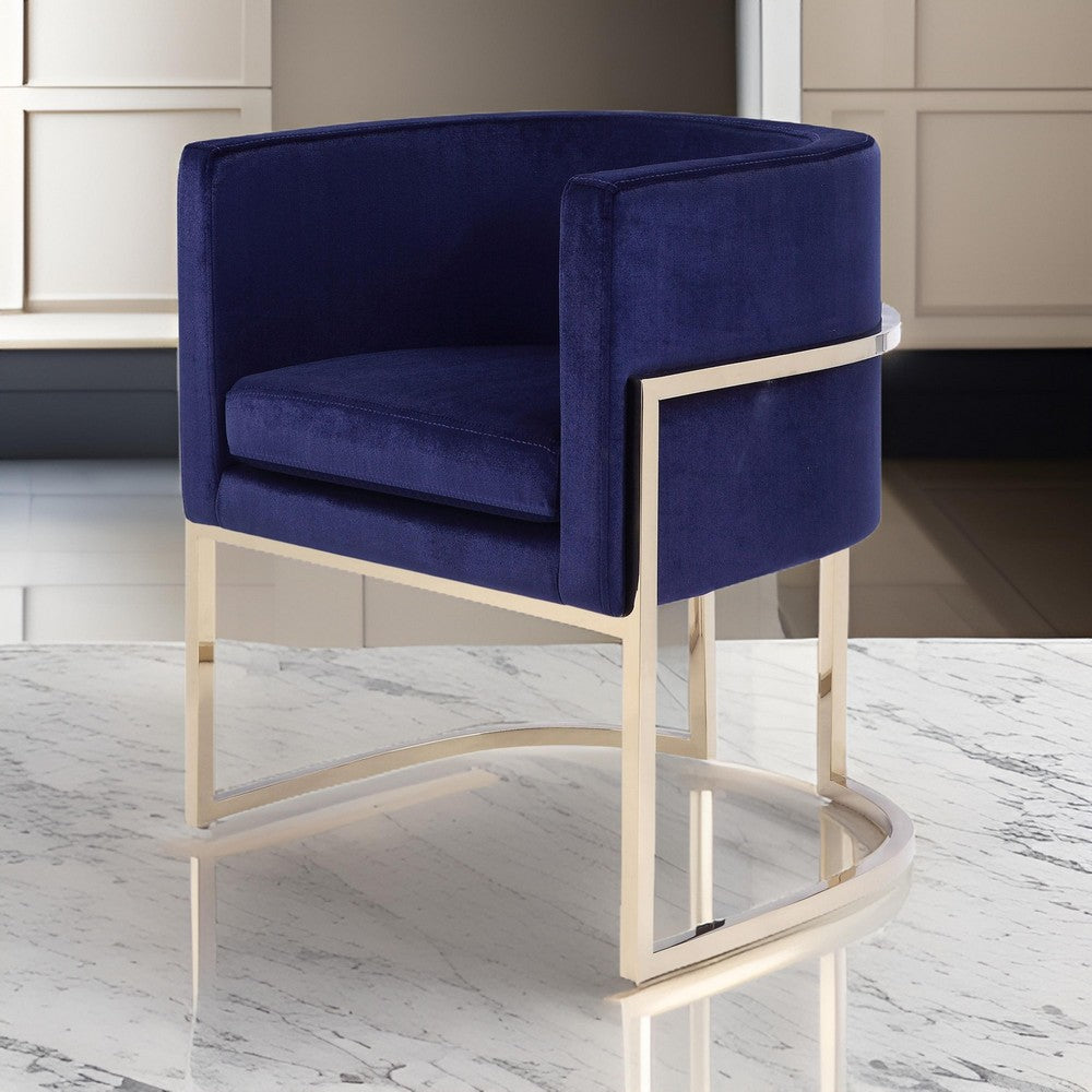 Naaz 24 Inch Kids Chair, Round, Blue Cushioned Velvet, Cantilever Gold Base