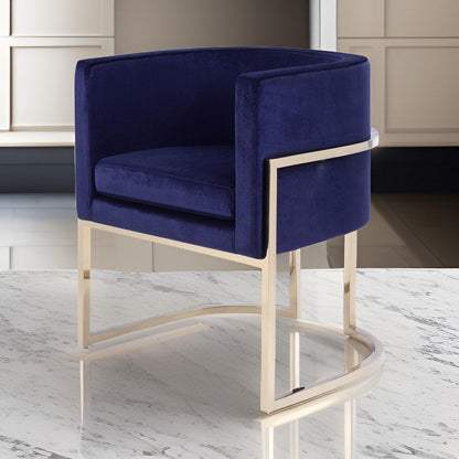 Naaz 24 Inch Kids Chair, Round, Blue Cushioned Velvet, Cantilever Gold Base