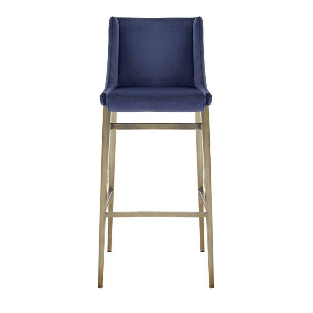 Cid Kinn 27 Inch Counter Stool Set of 2, Wingback Seat, Navy Blue Velvet