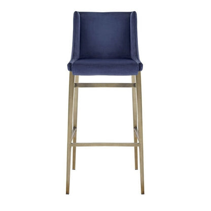 Cid Kinn 27 Inch Counter Stool Set of 2, Wingback Seat, Navy Blue Velvet