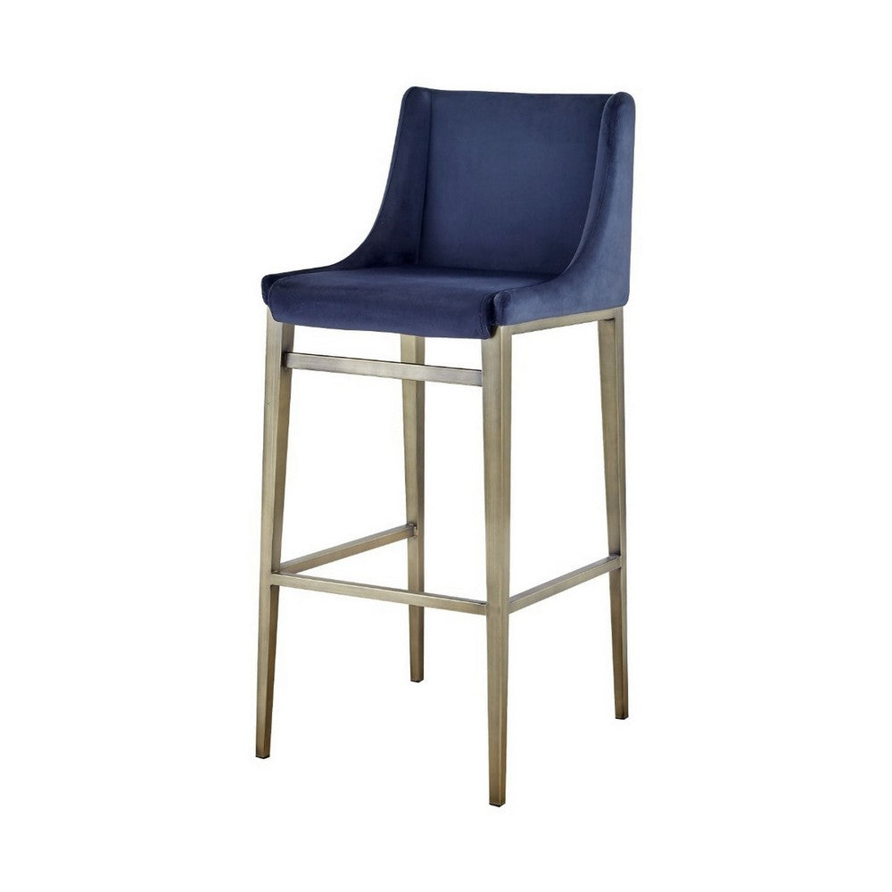 Cid Kinn 27 Inch Counter Stool Set of 2, Wingback Seat, Navy Blue Velvet
