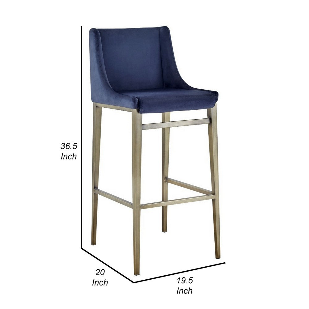 Cid Kinn 27 Inch Counter Stool Set of 2, Wingback Seat, Navy Blue Velvet