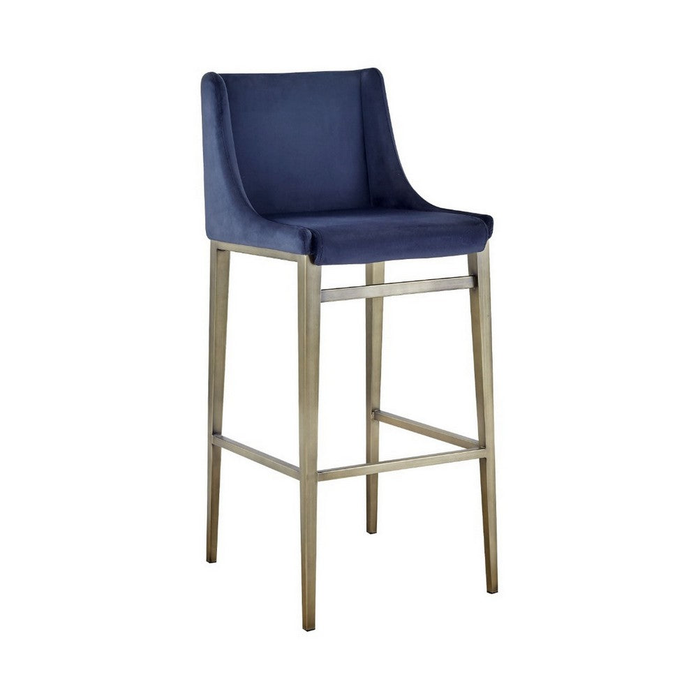 Cid Kinn 27 Inch Counter Stool Set of 2, Wingback Seat, Navy Blue Velvet