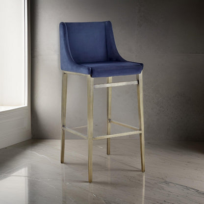 Cid Kinn 27 Inch Counter Stool Set of 2, Wingback Seat, Navy Blue Velvet