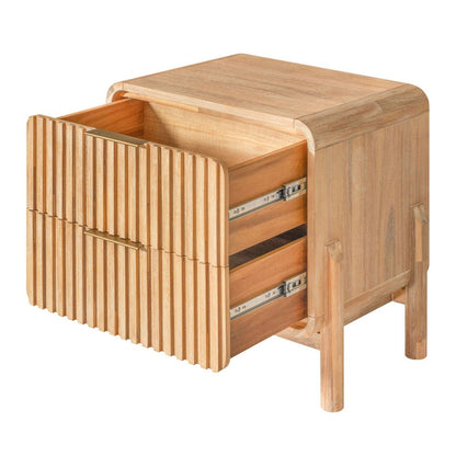 Cid Tori 24 Inch Nightstand, 2 Fluted Drawers, Gold Metal Handles, Brown