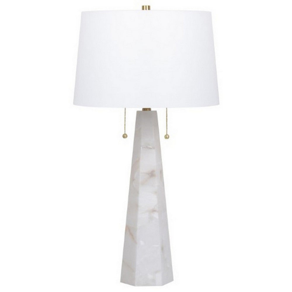 32 Inch Table Lamp, White Drum Shade, Double Pull Chain, Tapered Cone Base