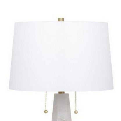 32 Inch Table Lamp, White Drum Shade, Double Pull Chain, Tapered Cone Base
