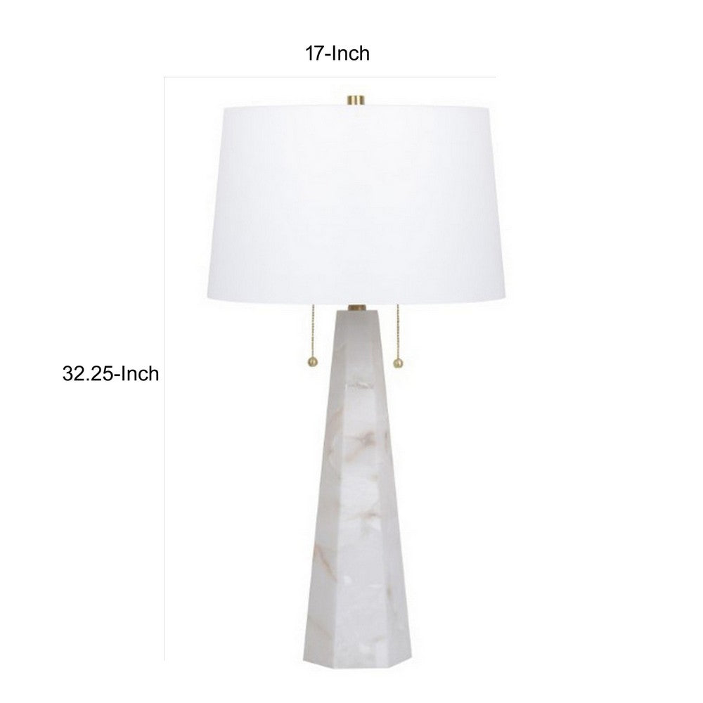 32 Inch Table Lamp, White Drum Shade, Double Pull Chain, Tapered Cone Base