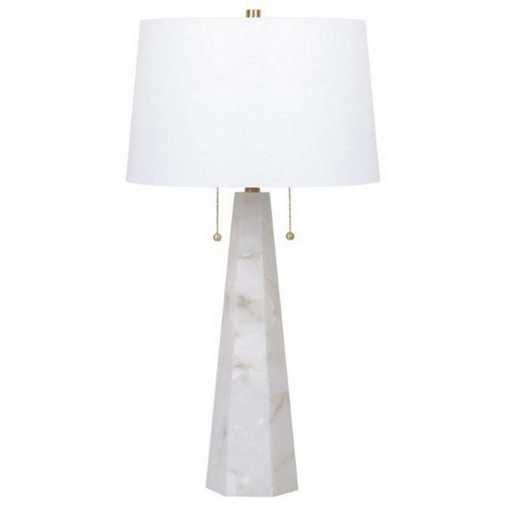 32 Inch Table Lamp, White Drum Shade, Double Pull Chain, Tapered Cone Base