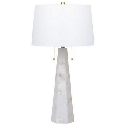 32 Inch Table Lamp, White Drum Shade, Double Pull Chain, Tapered Cone Base
