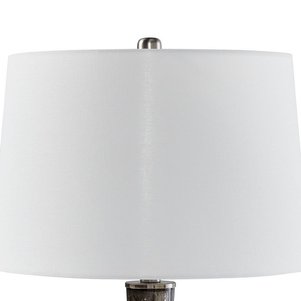26 Inch Table Lamp, Tall Black Round Glass Base, White Drum Fabric Shade
