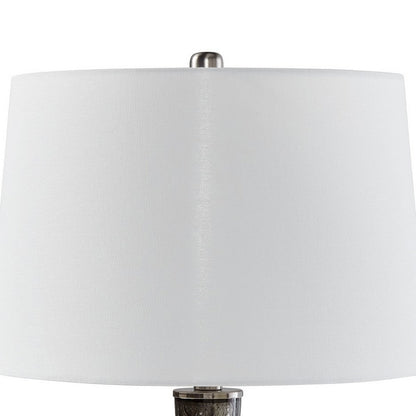 26 Inch Table Lamp, Tall Black Round Glass Base, White Drum Fabric Shade