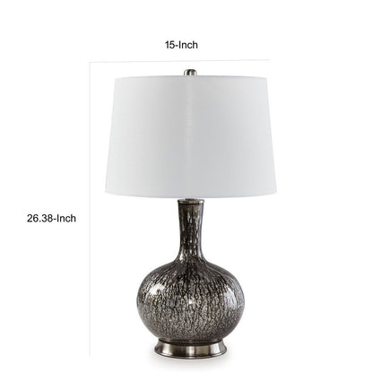 26 Inch Table Lamp, Tall Black Round Glass Base, White Drum Fabric Shade