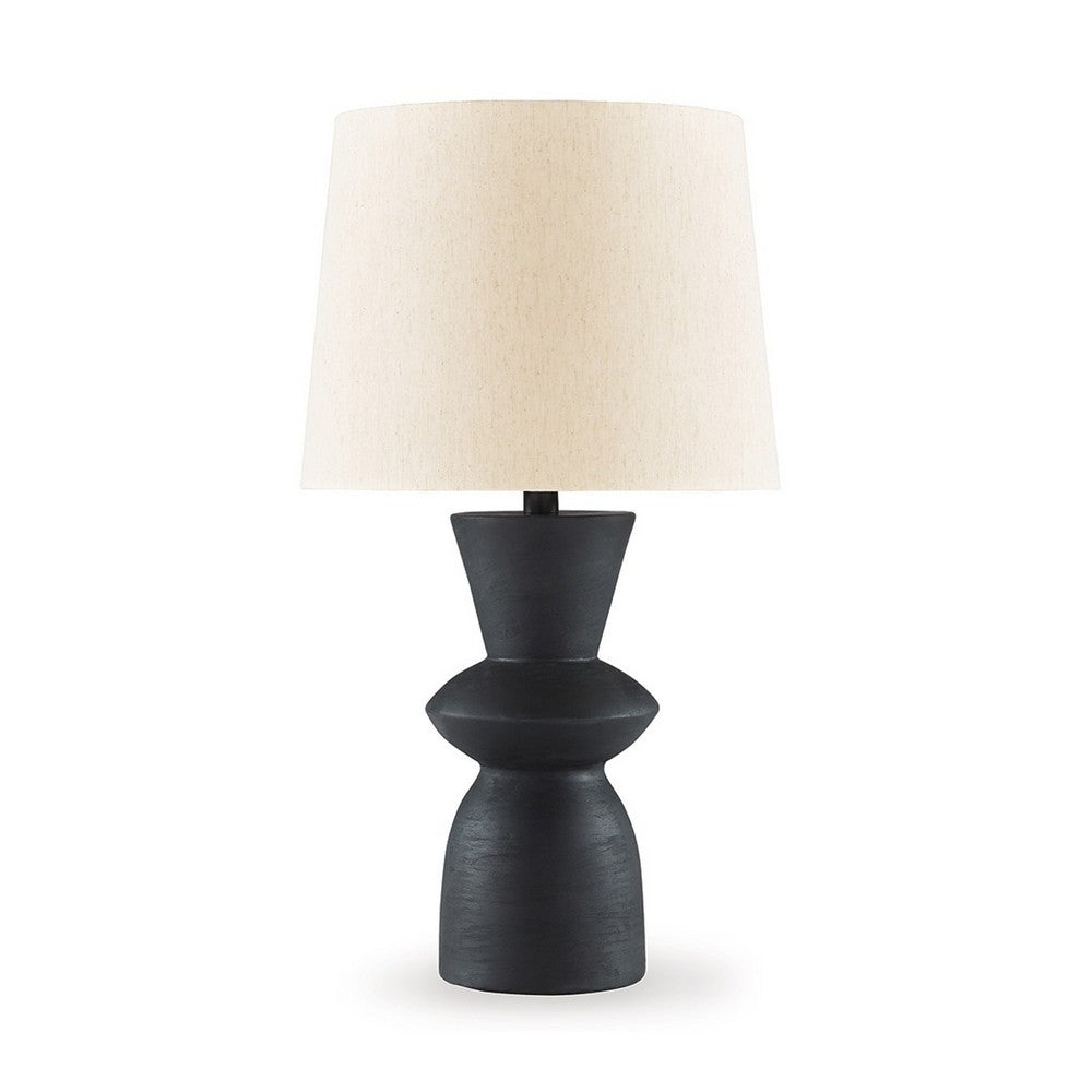 25 Inch Table Lamp Set of 2, Black Sculptural Solid Base, Drum Hardback