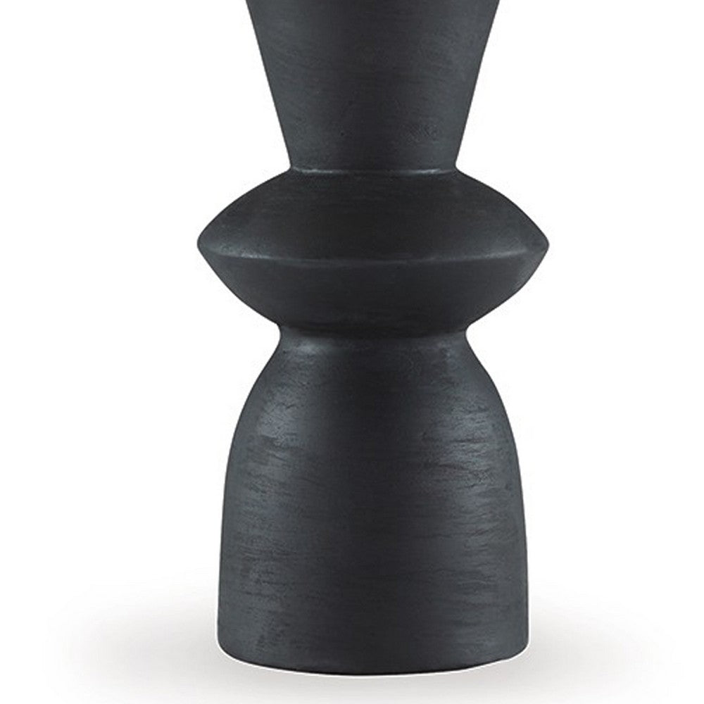 25 Inch Table Lamp Set of 2, Black Sculptural Solid Base, Drum Hardback