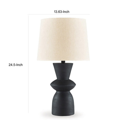 25 Inch Table Lamp Set of 2, Black Sculptural Solid Base, Drum Hardback