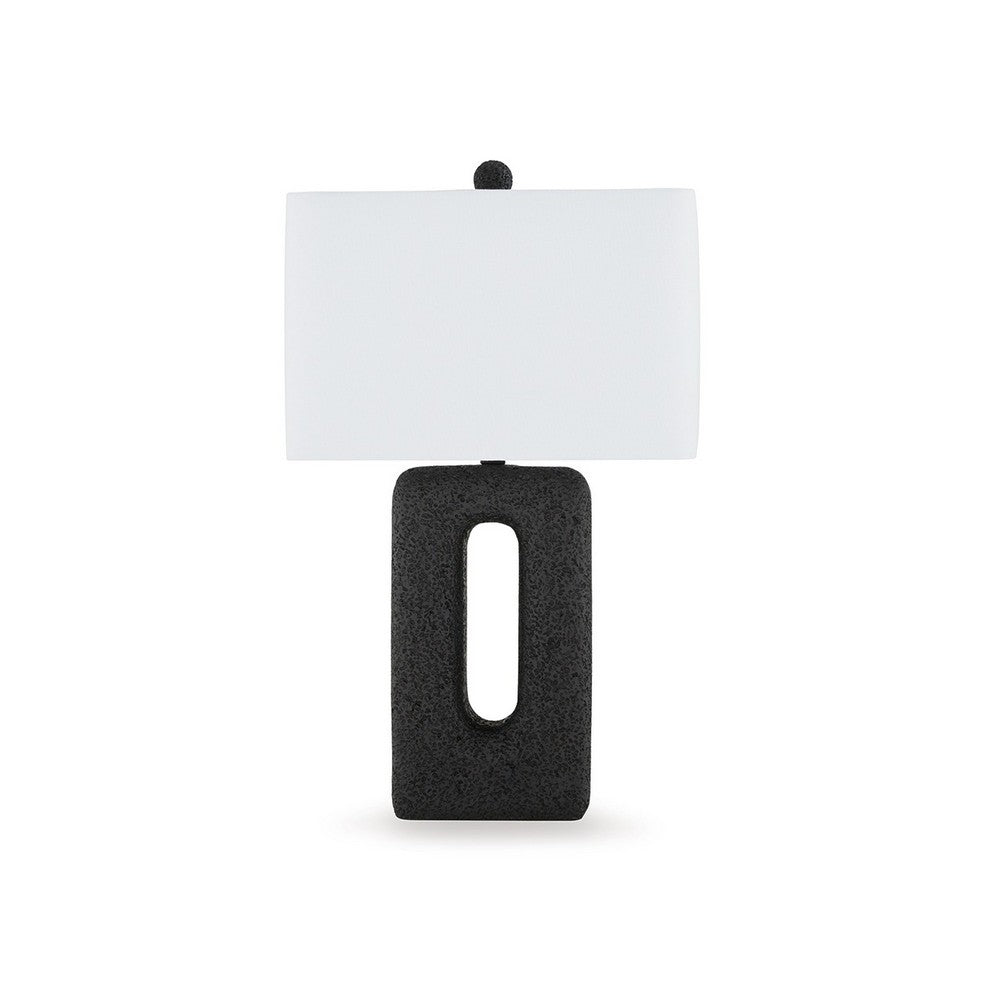 27 Inch Table Lamp Set of 2, Black Rectangular Cutout Base, Fabric Shade