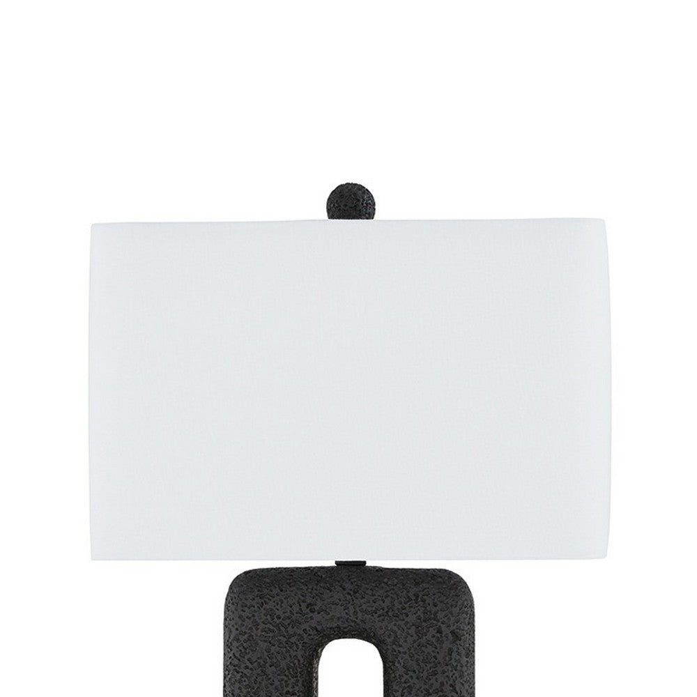 27 Inch Table Lamp Set of 2, Black Rectangular Cutout Base, Fabric Shade