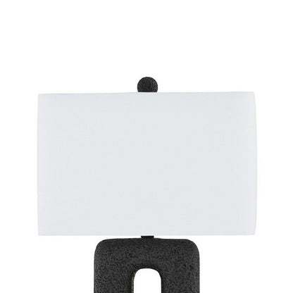27 Inch Table Lamp Set of 2, Black Rectangular Cutout Base, Fabric Shade