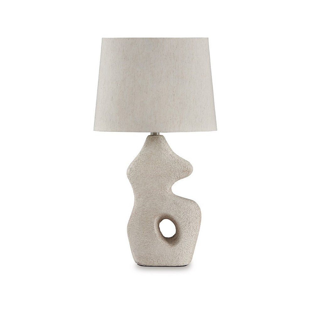 26 Inch Table Lamp Set of 2, Beige Sculptural Base, Empire Fabric Shade