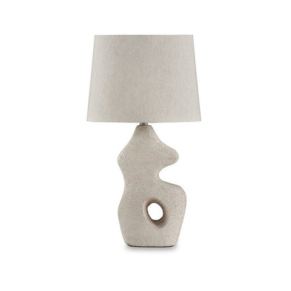 26 Inch Table Lamp Set of 2, Beige Sculptural Base, Empire Fabric Shade